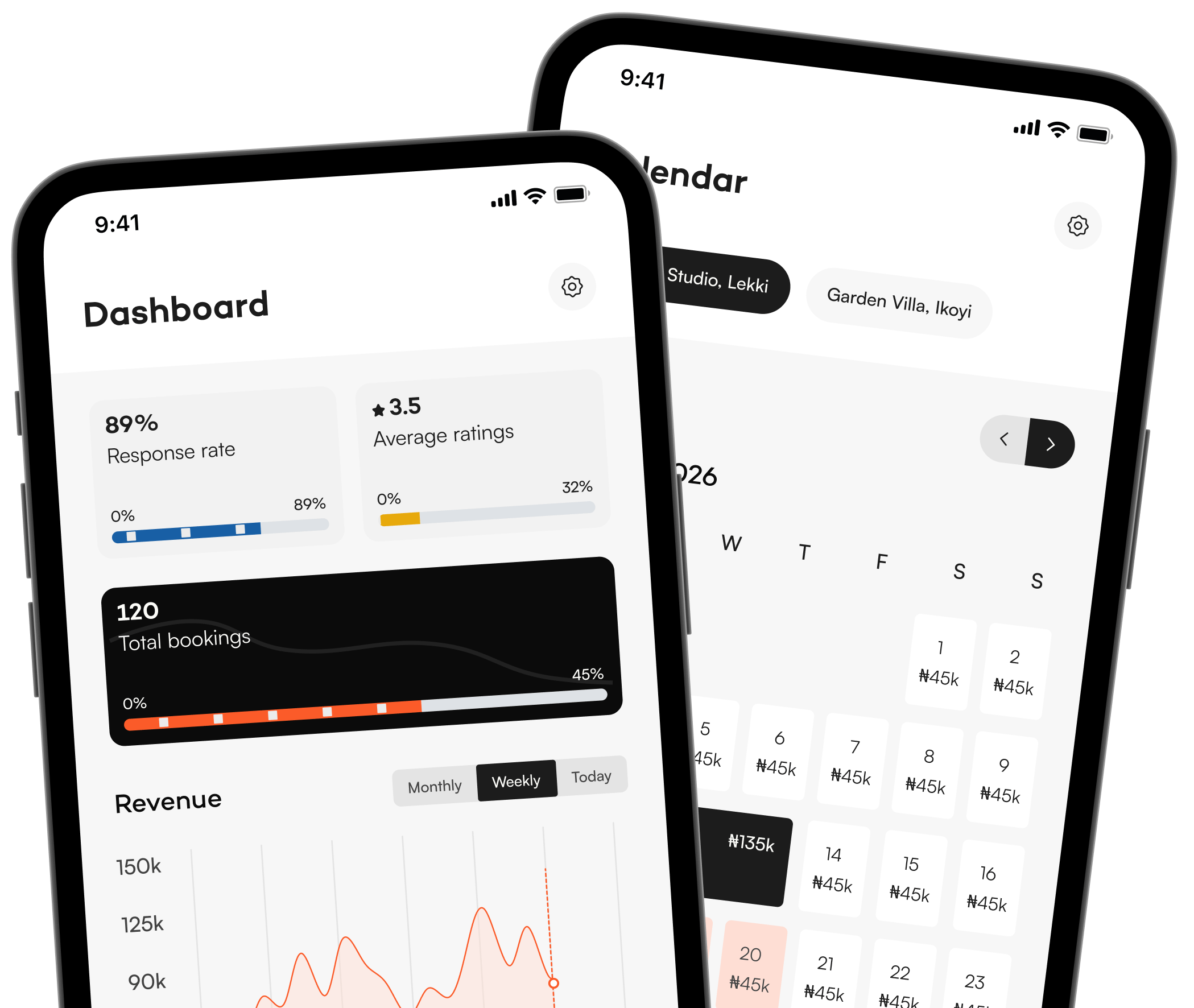 Rento owner dashboard and calendar
